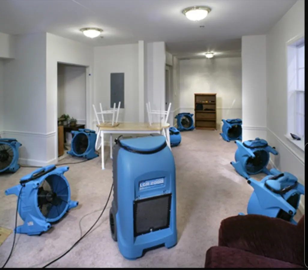 Air movers and dehumidifier setup for Water Damage Restoration in Zephyrhills